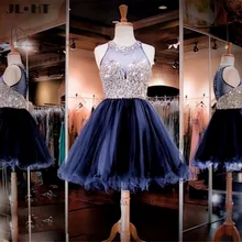 Темно-синие Выпускные платья выпускного вечера с Тюль с хрусталью и бисером платье выпускного вечера А-силуэта вечернее платье для выпускного вечера