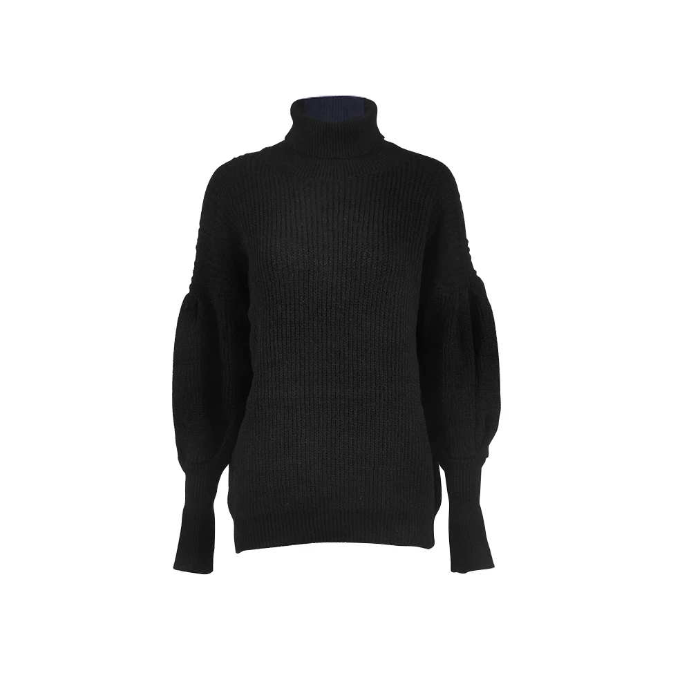 Высококачественный Однотонный свитер женский Осень Зима хлопок вязаный свитер пуловер Женский Трикотажная майка джемпер Pull Femme - Цвет: Черный
