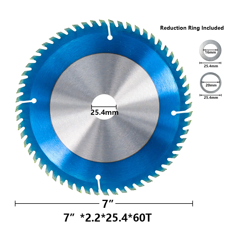 1 шт. " 6" " 8" дюймов Nano циркулярное пильное полотно с синим покрытием 30T 40T 60T режущий диск для дерева TCT пильный диск - Цвет: 1pc 7x25.4x60T