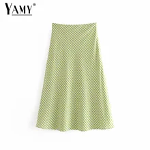Юбки с высокой талией женские корейские летние юбки зеленая клетчатая винтажная юбка миди милые юбки женские boho повседневные kawaii уличная