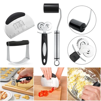 

Stainless Steel Dough Cutter PastryBlender Set 4Pcs/set Pizza Cutter Rolling Pin Professional Baking Dough Tools