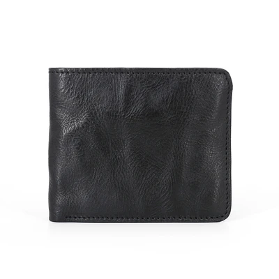 Black Men Short Wallets Genuine Leather Male Clutch Bag First Layer Cow Leather Retro Bifold Wallet Simple Coin Purses Money Bag Card - Color: Black