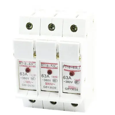 

RT18-63A AC 380V 3 Poles 10x38mm Fuse Holder Base White w LED Indicator