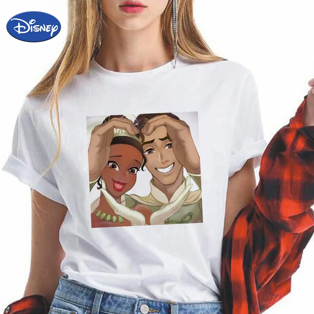 女性のためのディズニープリンセスとカエルのティアナスタイルのtシャツ 90年代の特大のヨーロッパの美的半袖ポカホンタシャツ Tシャツ Aliexpress