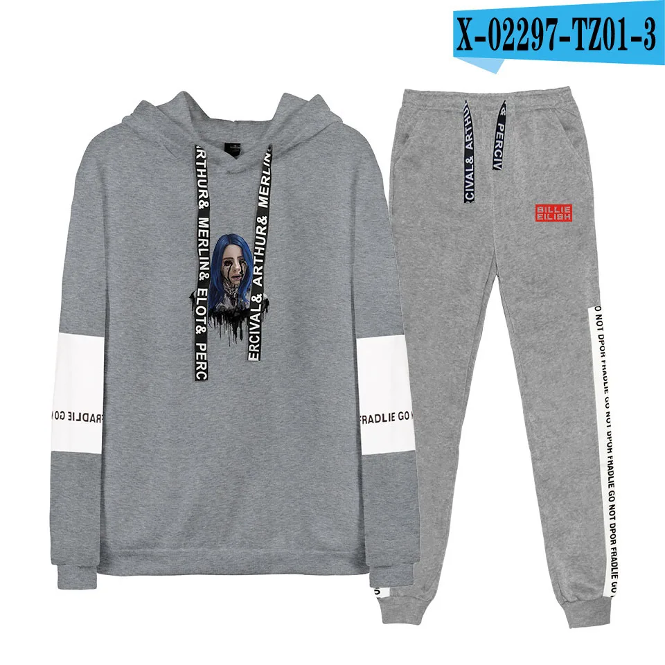 Прямая поставка, Billie Eilish, мужские толстовки, костюмы, Хип-Хоп Толстовки, Толстовки с капюшоном, костюм для женщин, комплект из двух предметов, унисекс, спортивный костюм - Цвет: gray
