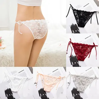 

Women Sexy Lace Panties Underpants Lingerie Bow Briefs Breathable Intimates Open Back Underwear Thin Transparent Thong G-String