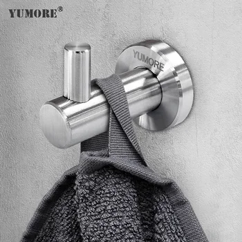 

YUMORE 50pcs/lot Robe Hook Stainless Steel Bathroom Hook Hooks for Hanging Towels Bag Hat Clothes Coat Hook Wall Hanger