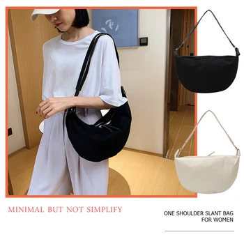 

Fashion Canvas Dumpling Hobos Bags for Women Solid Color Large Capacity Shoulder Bags Simple Female Messenger Casual Totes