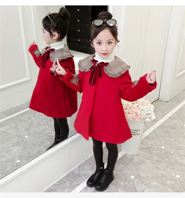

New winter Korean style sweet thick warm woolen jacket outwear with turn down grid collar for teenage girls