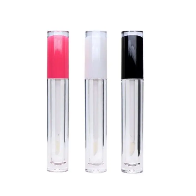 

50pcs Lip Gloss Containers 5ml Plastic Round Cosmetic Lipgloss Packaging Bottle black White Lid Empty Clear Lip Gloss wand Tubes