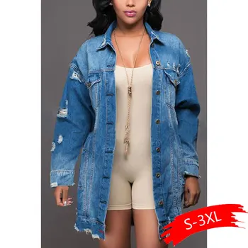 

Autumn Winter Women Hole Denim Jacket 2020 Harajuku boyfriend Wind Jean Jacket Loose Long Sleeve Female Coats Large Size Female
