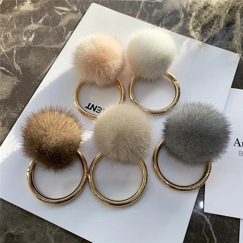 Luxury Real Mink Fur Keychain Soft Cute Fox Toys Women HandBag Ornament  Pendant Car Key Ring Fox Tail Trinket Gifts Accessories