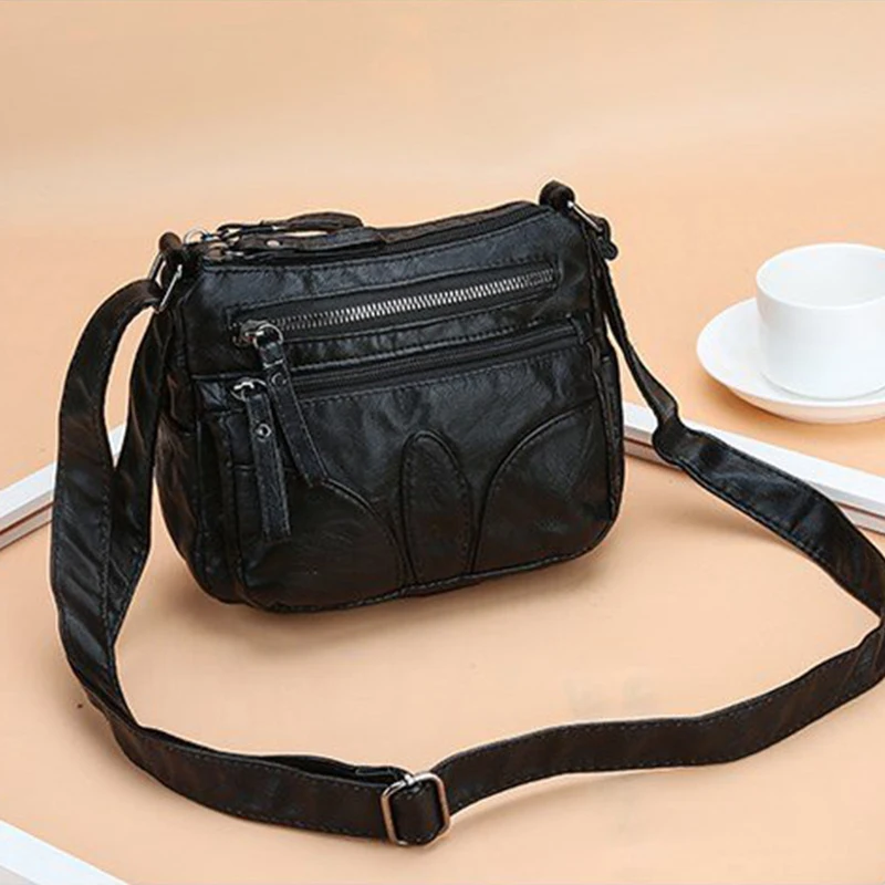 Yogodlns Fashion Women Soft Wash PU Leather Bag Small Shoulder Bag Ladies Party Messenger Bag Zipper Clutch Purse Crossbody Bags