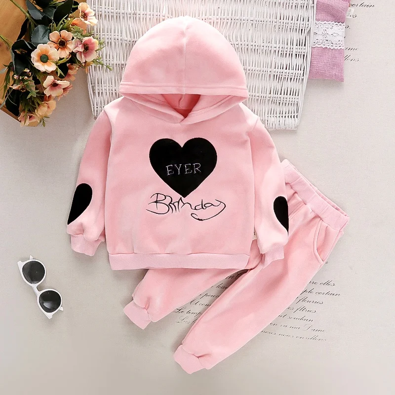 PatPat New Spring 2pcs Baby Girl Sweet Heart-shaped Baby's Sets Hooded Warm Autumn Winter Long Sleeve Infant Clothing Outfits