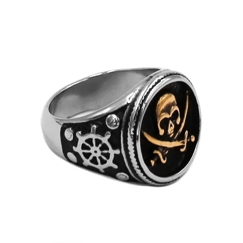 Торговля Золотой Карибский Капитан пират кольцо из нержавеющей стали ювелирные изделия старинные Якорь Руль кольца мужские для байкеров SWR0938A