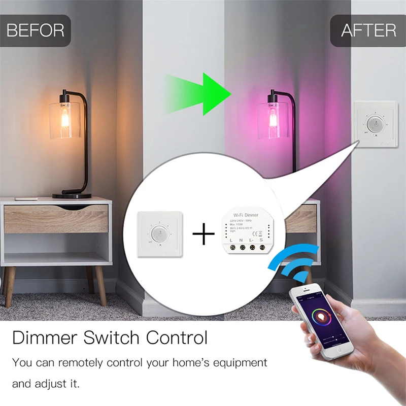 2 способ wifi-патрон, умный свет светодиодный диммер переключатель Diy выключатель модуль Smart Life/Tuya приложение дистанционное управление работает с Alexa Echo Google Home
