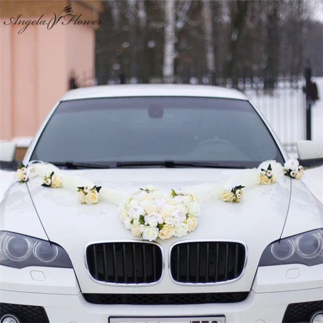Hochzeit Auto Dekoration Blumen Set weiße künstliche Rose Lavendel Girlande  mit Saugband Ecke Blumen für Hochzeit Auto Requisiten - AliExpress