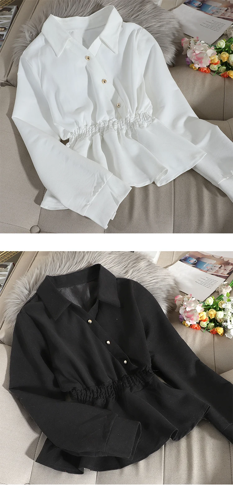 Neploe, элегантные оборки, складки, Blusas, осень-весна, новинка, косая пуговица, дизайн, Тонкая блузка, тонкая талия, разноцветная рубашка, 48330