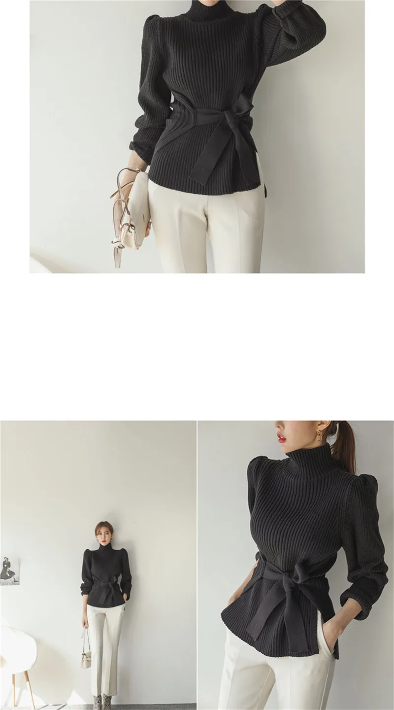 CBAFU, Модный осенне-зимний женский свитер на шнуровке, повседневный минималистичный элегантный вязаный Топ, водолазка, пуловеры с длинным рукавом, P655