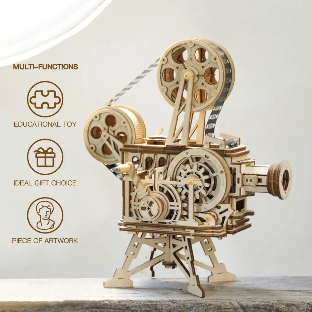 Robotime ROKR ручной Кривошип проектор Классическая пленка Vitascope 3D деревянная