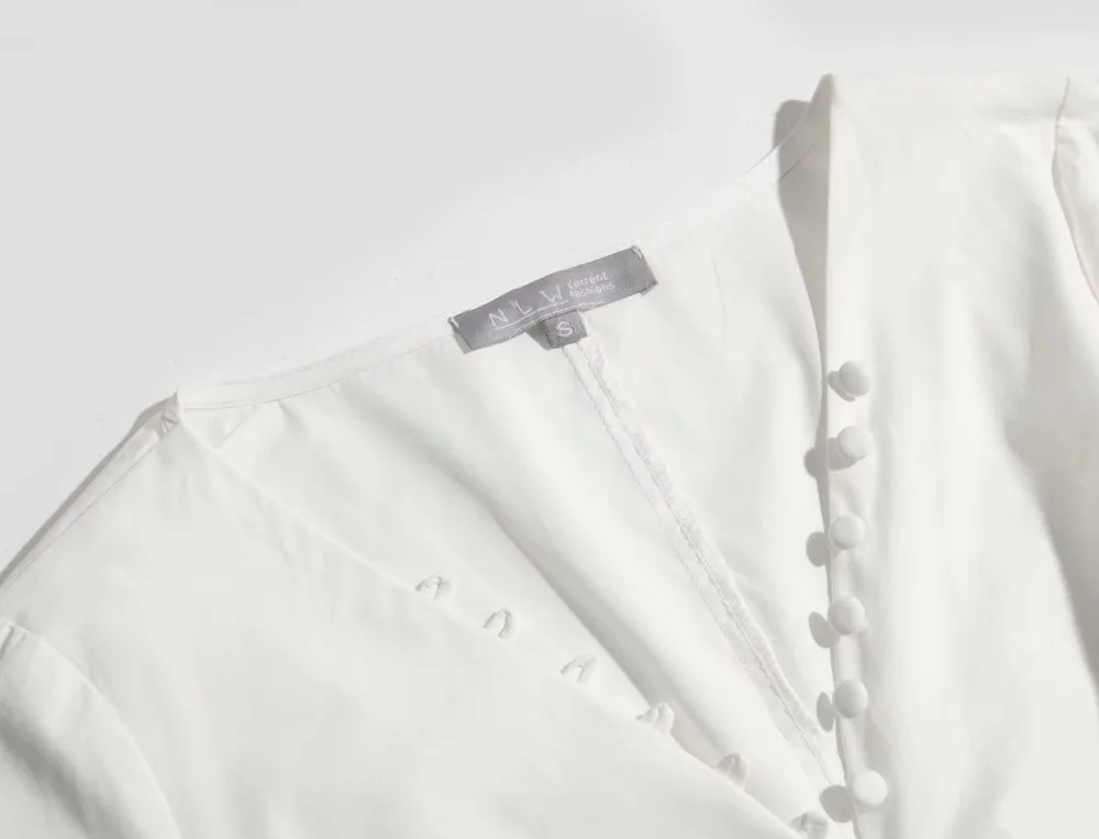 Linjiashop vintage white dress women soft cotton fashion v neck bottons party mini dress