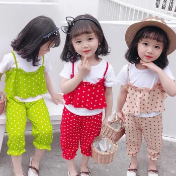 

Baby Clothes Sets Summer Casual Thin Loose Cotton T Shirt Dot Tops Bell Bottom Pants Children Toddler Girl Clothing Sets