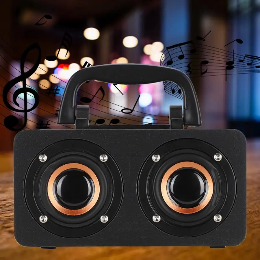 FT-4002 Portable Wooden Wireless Bluetooth USB FM Outdoor Retro Speaker with Handle