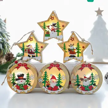 

FENGRISE Christmas Wooden Luminous Pendant Christmas Decoration For Home 2020 Cristmas Ornament Navidad Noel Gift New Year 2021