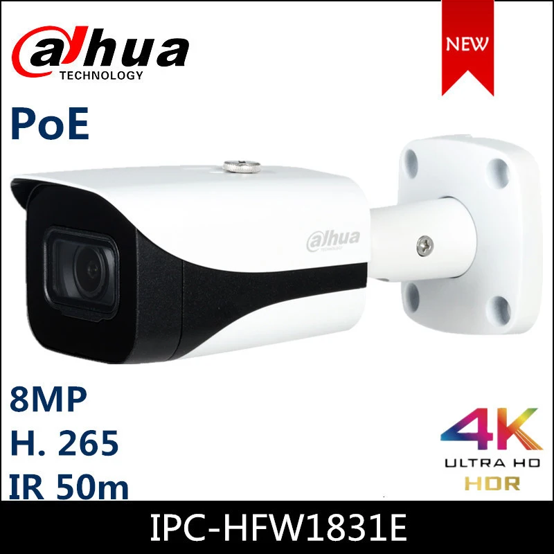 Dahua 8MP IP-камера IPC-HFW1831E WDR IR мини цилиндрическая сетевая камера безопасности H.265 POE |