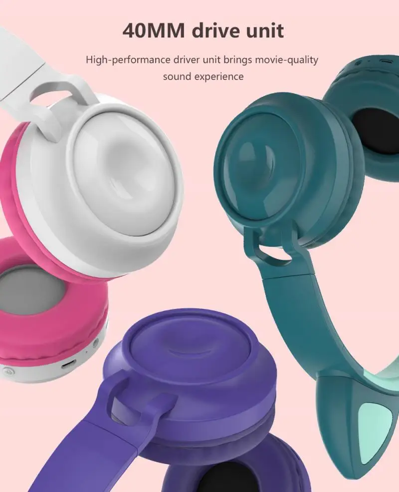 Cute Wireless Headphones Glowing Bluetooth 5 0 Headphone For Girls Cat Ear Headset Hifi Stereo Music With Microphone Dropship