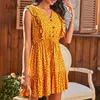 Julypalette Yellow V-neck Ruffles Women's Dress Bohemian Summer Sleeveless Dot Printed Beach Sundress Lace up Female vestidos ► Photo 2/6