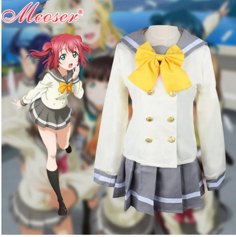 

Anime Lovelive Sunshine Aqours Takami Chika Winter Long Sleeve Sailor Suit JK Uniform Women Cosplay Costume Top + Skirt + Bow