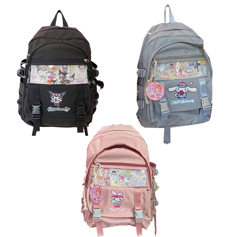 

Новый японский милый школьный рюкзак Kuromi My Melody Cinnamoroll с мультипликационным рисунком, вместительная школьная сумка с функцией защелки, подарок