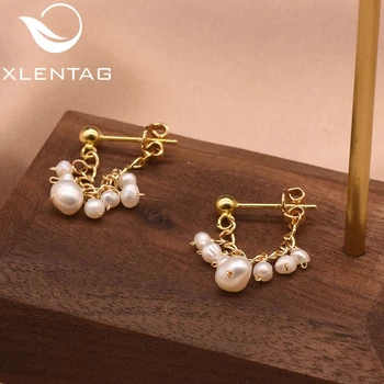 

XlentAg Natural Freshwater Pearl Tassel Drop Earrings For Women Gift 925 Sterling Silver Dangle Earrings Fine Jewellery GE0674