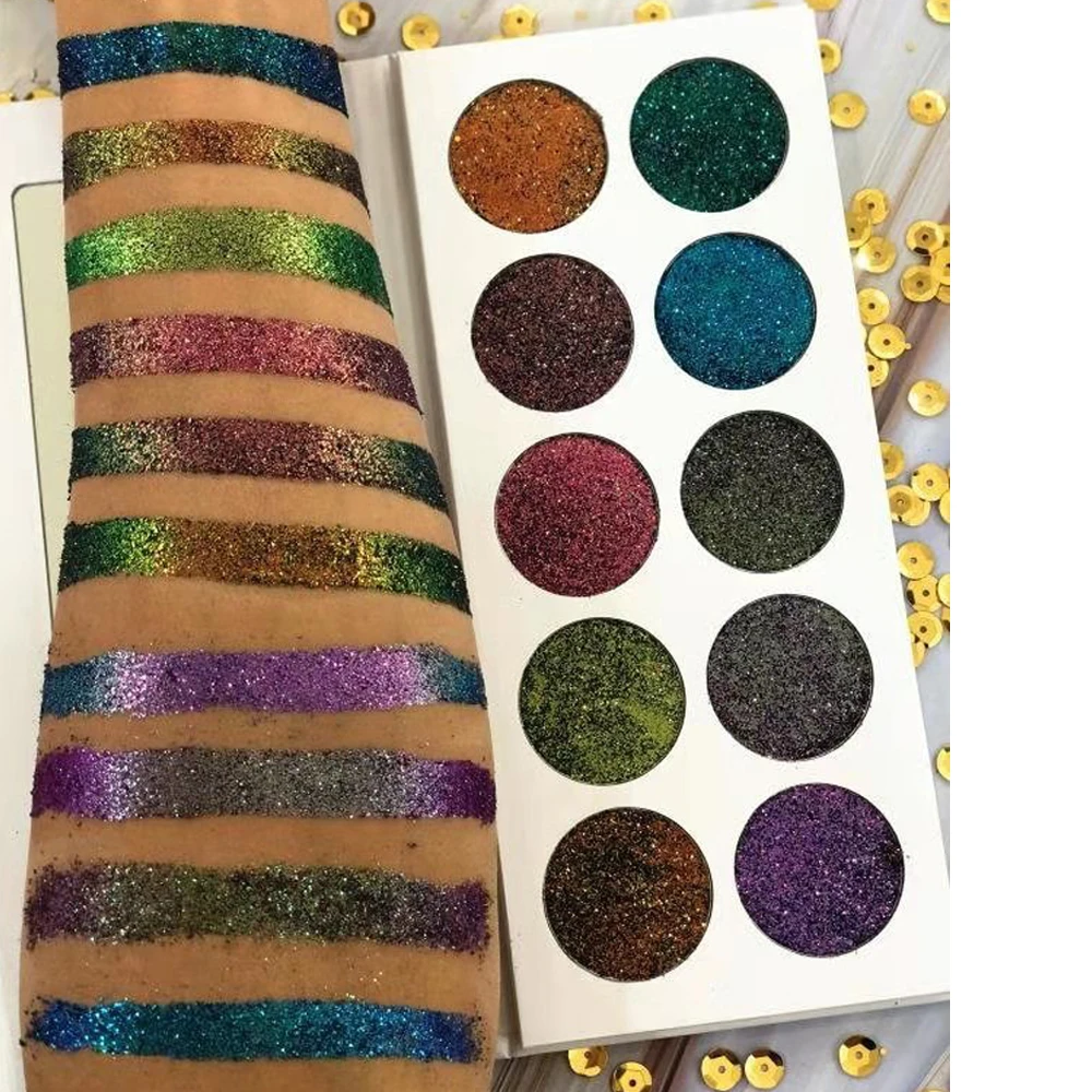 Best Private Label Products 10Colors Glitter Metallic Eyeshadow Palette Glossy Pigment Halloween Christmas Makeup Low MOQ
