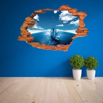 

YY1003 Europe and America New Style Blue Sky Sea Sailing 3D Wall Stickers Living Room Decoration Creative Three-dimensional Wall