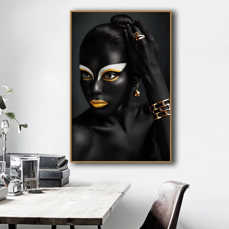 Скандинавский черный золотой обнаженный Африканский художественный женский