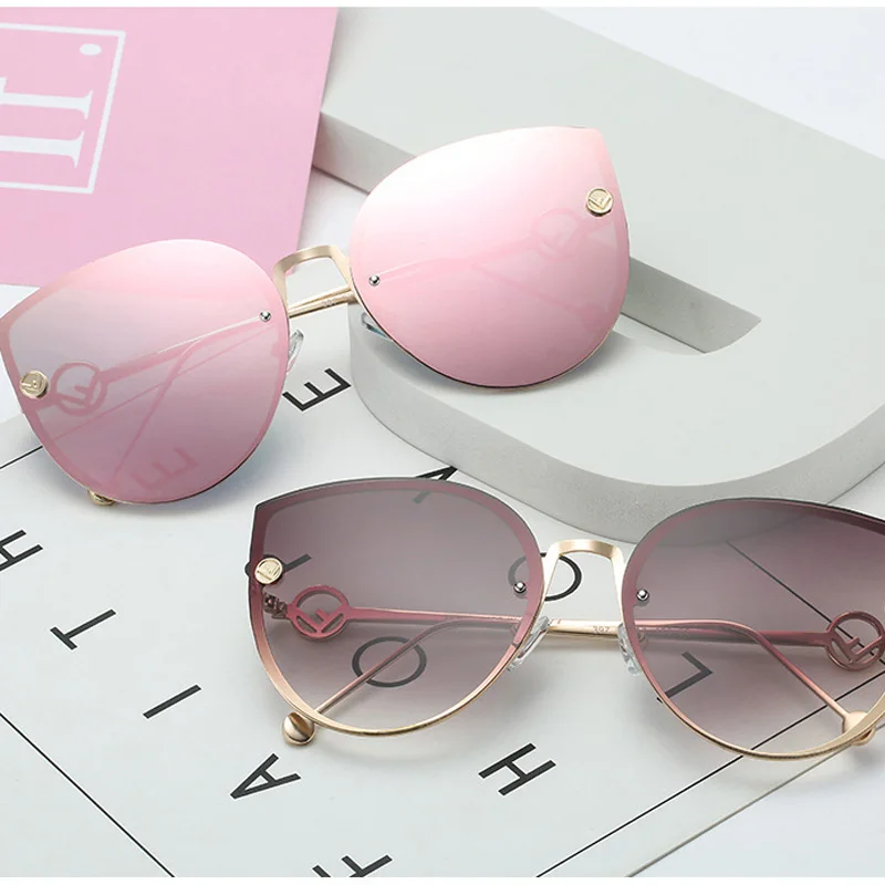 

ZUCZUG Cat Eye Sunglasses Women Brand Design Metal Frame Mirror Sun Glasses Vintage Rimless Gradient Glasses For Female UV400