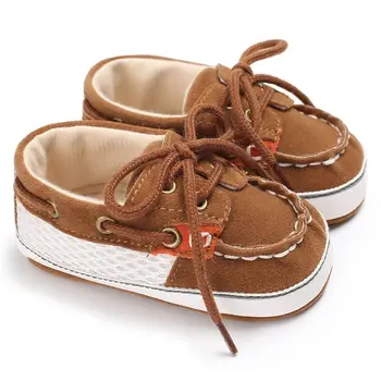 

Newborn Infant Baby Boy Vintage PU Leather Non-Slip First Walkers Shoes Toddler Lace-UP Soft Sole Shoes 0-18 Months