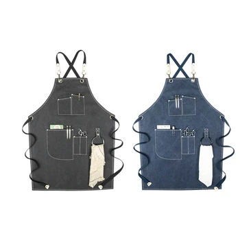 

Barber Kitchen Restaurant Work Apron Antifouling Canvas Chef Cooking Kitchen Apron for Women Men Cafe Shop Hairdresser Apron