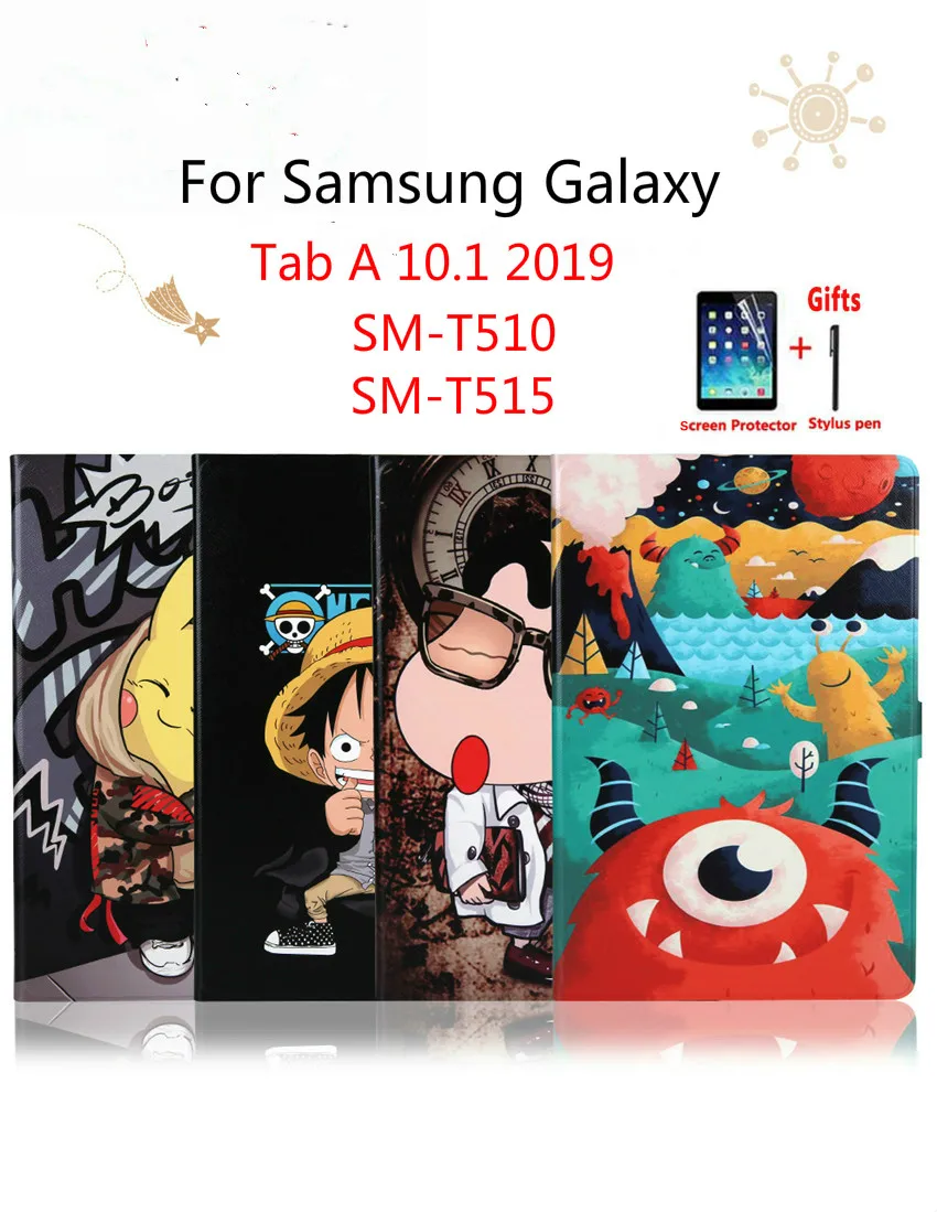 Для samsung Galaxy Tab A 10,1 T515 SM-T510 чехол для SM-T515 Модный чехол с милым рисунком из искусственной кожи с откидной крышкой+ пленка