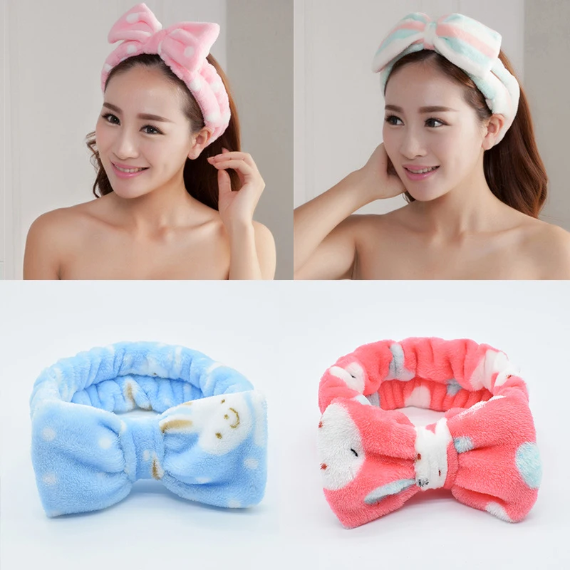 Winter Elastic Coral Fleece Hairband Bowknot Headband For Spa Bath Shower Makeup Face Wash Cosmetic Headband Hair Accessories star hair clips