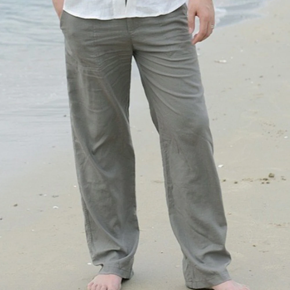 Casual Harem Men pants Male Solid Elastic Waist Straight Loose Pants Washed cotton breathable casual sports trousers linen Pants