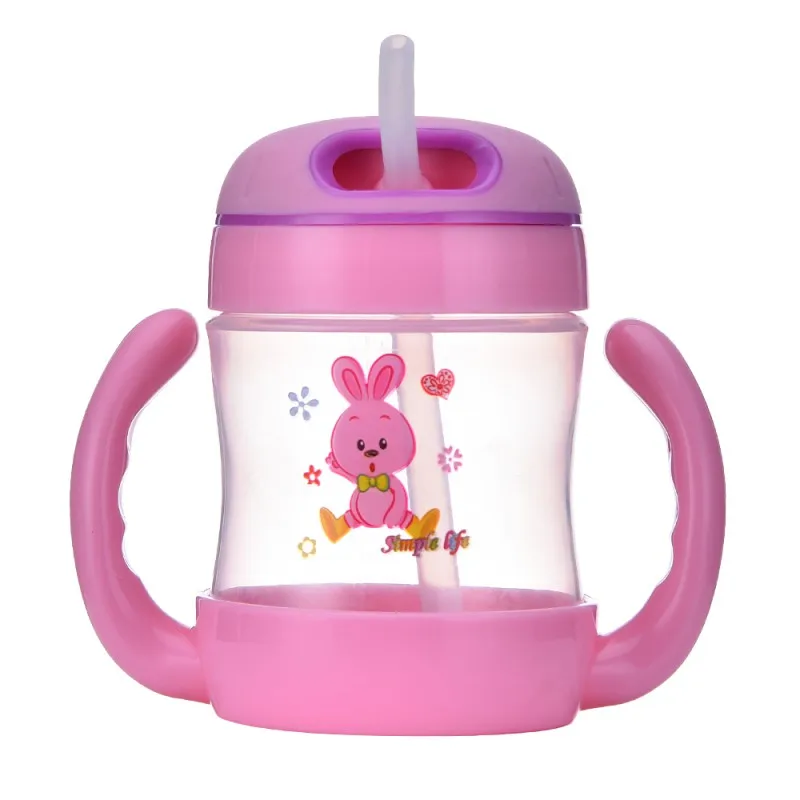 Красный 240ml Infant Baby Drinking Cup Straw Portable Handle PP Free kid Toddle Feeding Bottles Sippy Baby Training Drink Cups - Цвет: Красный