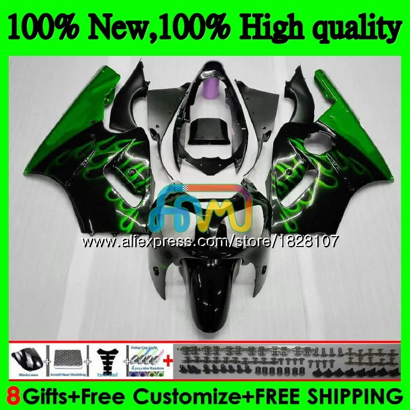 Инъекции для KAWASAKI ZX1200 ZX 12R 1200CC ZX-12R 23BS. 73 ZX12R 02 03 04 05 06 2002 2003 2004 2005 2006 Обтекатели зеленый пламя