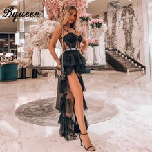 Bqueen 2019 Sommer Neue Frauen Sexy Strapsless Hohe Slit kleid Kleid Cascading Rüschen Frauen Backless Partei Ins Heißer Lange Kleid(China)