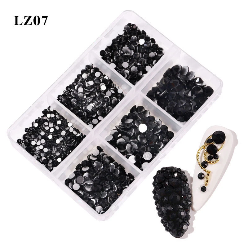Nail Art Rhinestones Crystal Flat Bottom Mixed Color Multi-Size AB Porcelain White Champagne 6 Grids 3D Nails Decoration