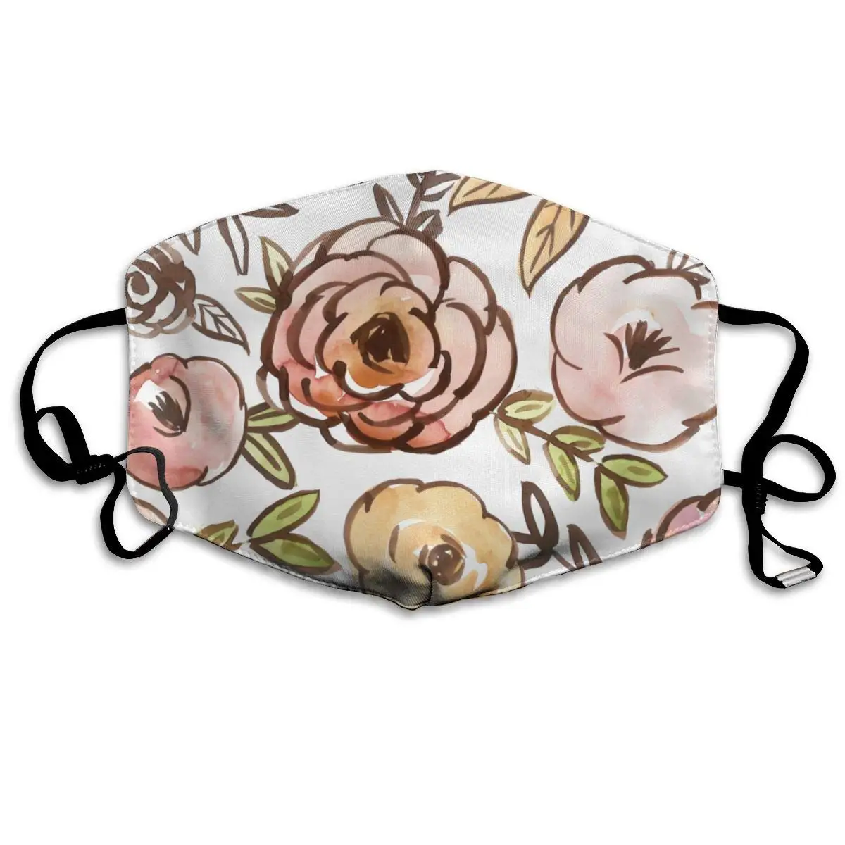 

Mustard Pink Blush Fall Floral Watercolor Washable Reusable Mask, Cotton Anti Dust Half Face Mouth Mask For Kids Teens Men