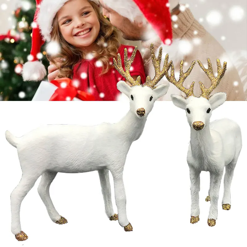 

2 Size Plush Plastic Standing Christmas White Reindeer Simulated New Year Wedding Decor Kids