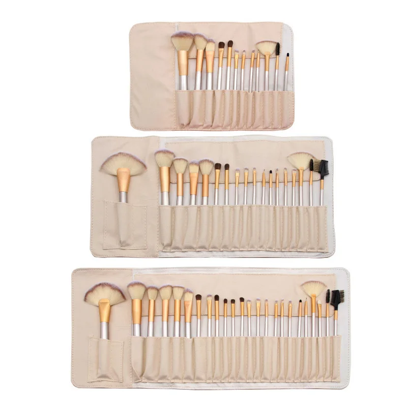 

12/18/24pcs Makeup Brushes Beige Handle Concealer Foundation Fan Brush for Eyeshadow Eyebrow Lip Powder Blending Brushes Tools